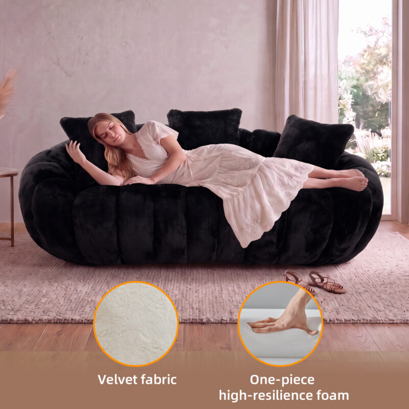 Floral-shaped sofa, ultra-soft faux fur sofa, large living room two-seater sofa, Gray, two-person style - Image 12
