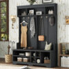 Modern Hallway Hall Tree with Metal Hooks and Storage Space, Multi-Functional Entryway Coat Rack with Shoe Cubbies, Black - Image 2