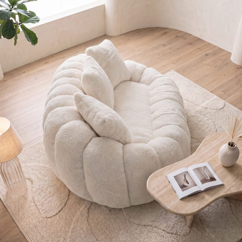 Floral-shaped sofa, ultra-soft faux fur sofa, large living room two-seater sofa, Gray, two-person style - Image 5