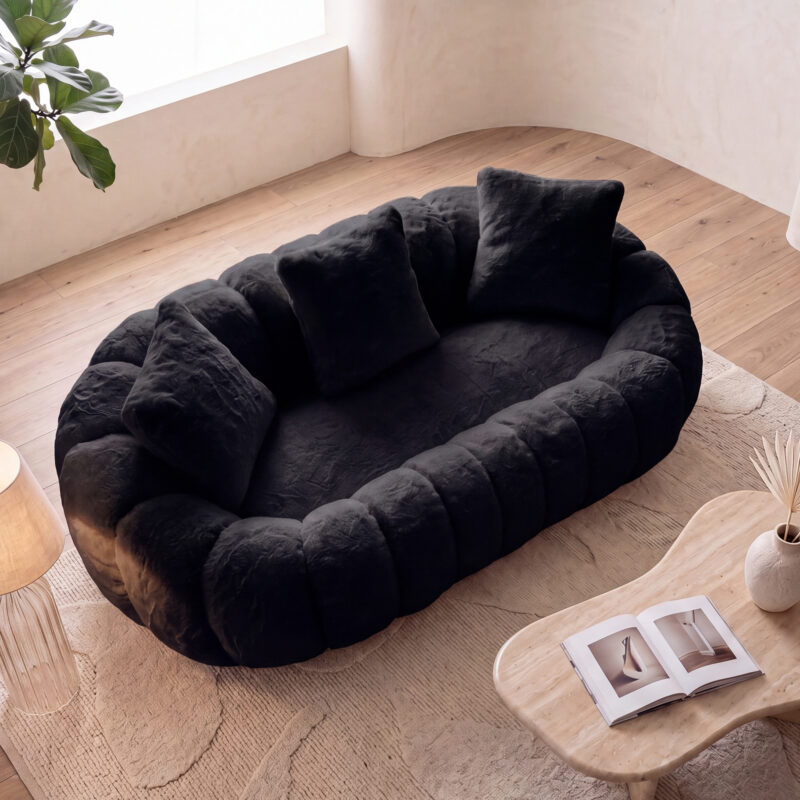 Floral-shaped sofa, ultra-soft faux fur sofa, large living room two-seater sofa, Gray, two-person style - Image 11