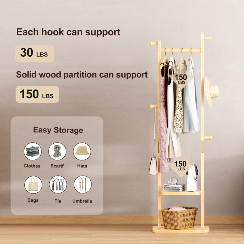 Coat Racks solid wood hanger 23.6* 11*70.8in Solid environmental protection easy to assemble beautiful can be placed in the bedroom/entrance/living room - Image 9