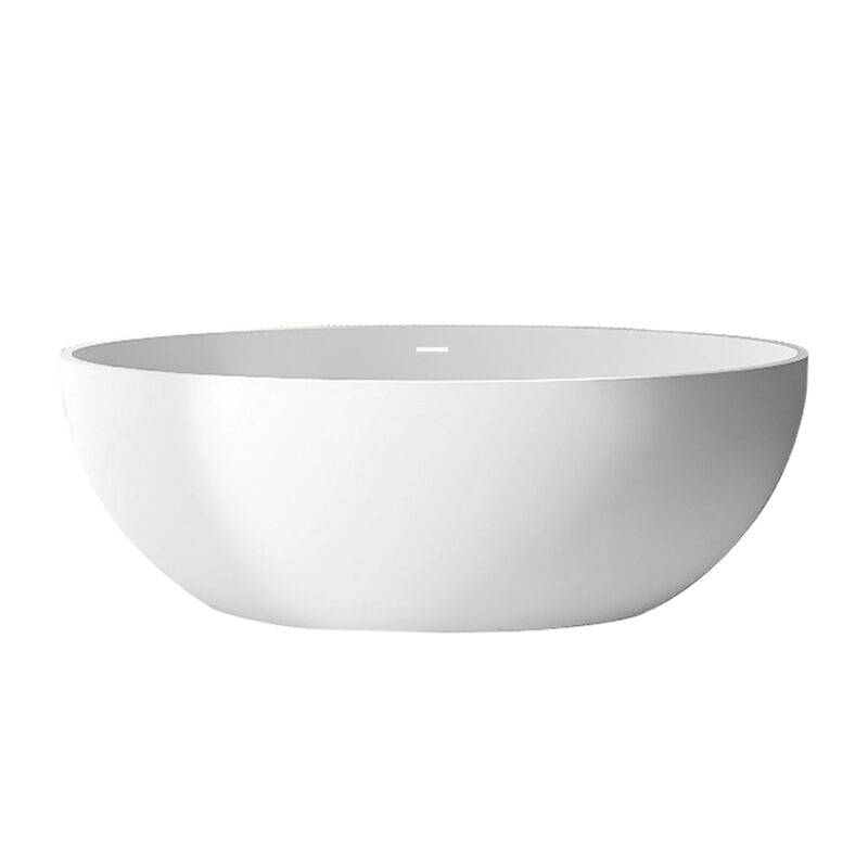 67 in. x 31 in. Oval Freestanding Solid Surface Soaking Bathtub with Center Drain in Matte White - Image 4