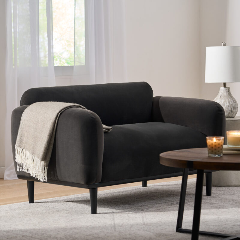 Loveseat Sofa - 50"Dark Gray Upholstered 2-Seater with Black Legs, Comfortable & Stylish for Living Room, Office, or Reading Nook - Image 5