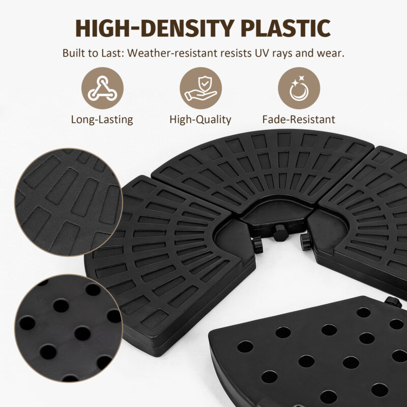 Heavy-Duty Fan-Style Cantilever Umbrella Base, 4-Panel Refillable with Water/Sand (220 lbs), Weatherproof HDPE with Metal Lock Hooks, Stackable & Portable, Black – for Backyard, Lawn, Pool - Image 6
