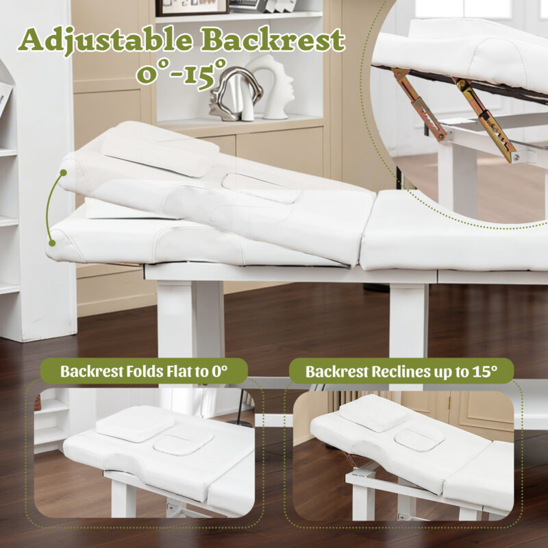 Spa Salon Massage Table with Bottom Storage, Adjustable Backrest (0-15°) & Detachable Headrest, High-Resiliency Waterproof Cushion, Heavy-Duty Steel Frame with Corner Protectors, 330 lbs Capacity – Bl - Image 15