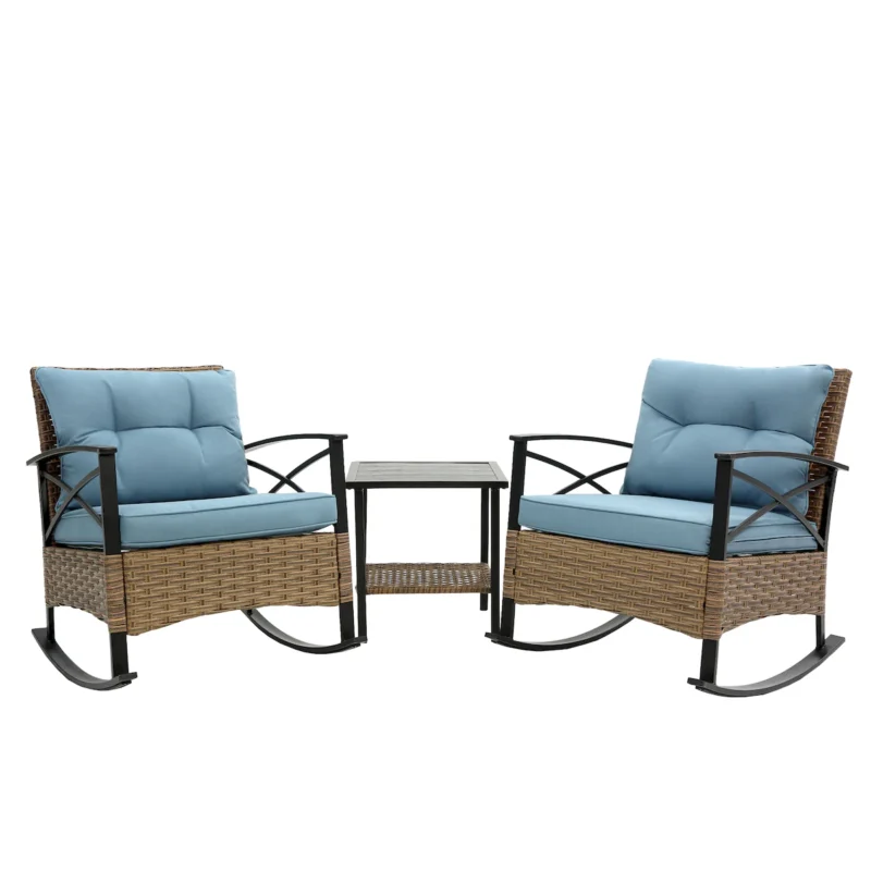 3pcs rocking rattan set wholesale leisure chair outdoor rattan rocking chair set grey - Image 4