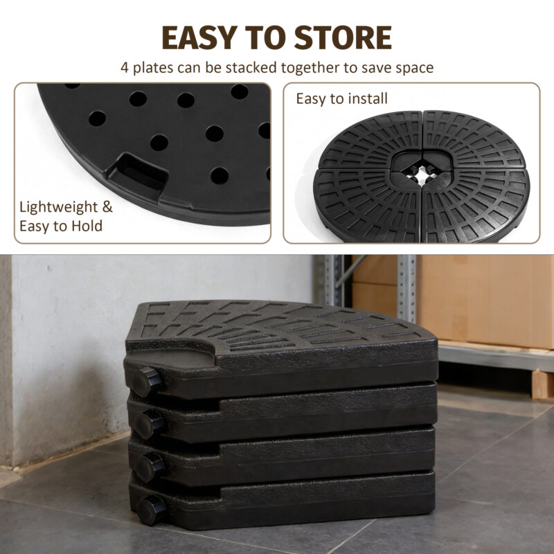 Heavy-Duty Fan-Style Cantilever Umbrella Base, 4-Panel Refillable with Water/Sand (220 lbs), Weatherproof HDPE with Metal Lock Hooks, Stackable & Portable, Black – for Backyard, Lawn, Pool - Image 2