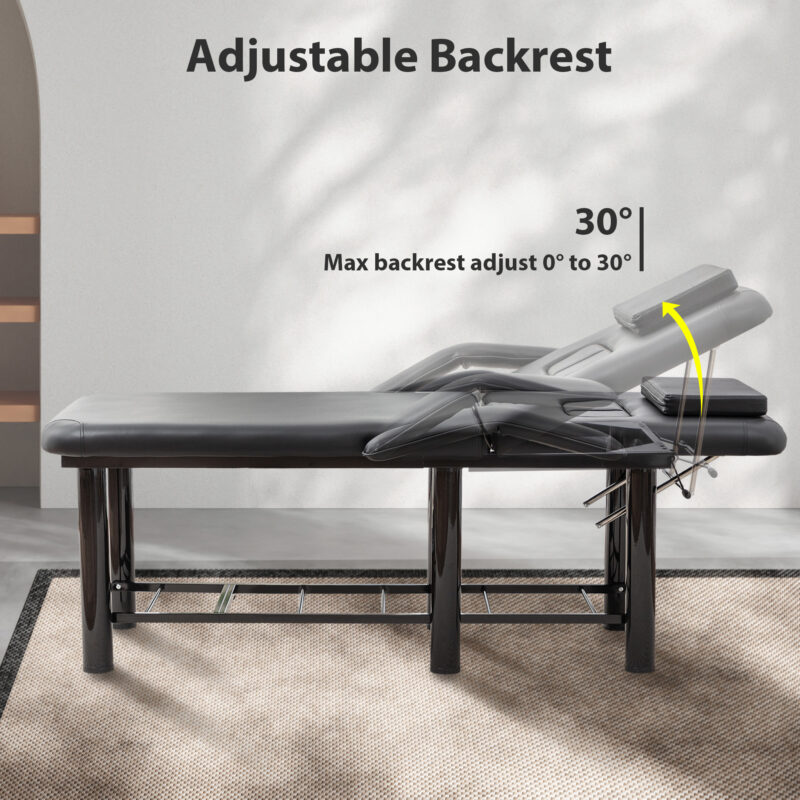 Professional Black Beauty Bed with Removable Headrest & Breast Cushions, Armrests and Storage Shelf for Massage, Facial, Tattoo & Spa - Image 13