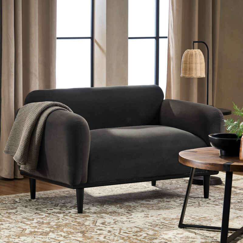 Loveseat Sofa - 50"Dark Gray Upholstered 2-Seater with Black Legs, Comfortable & Stylish for Living Room, Office, or Reading Nook - Image 4