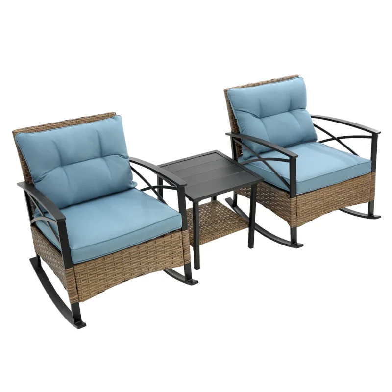 3pcs rocking rattan set wholesale leisure chair outdoor rattan rocking chair set grey - Image 3