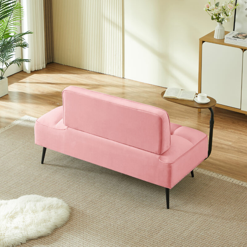 54-Inch Modern Two-Seater Velvet Sofa with Backrest & 360° Rotating Side Table – Entryway Ottoman, Multi-Use Bench, Office Desk and Chair Set, Space-Saving Design for Living Room, Bedroom, Apartment - Image 7