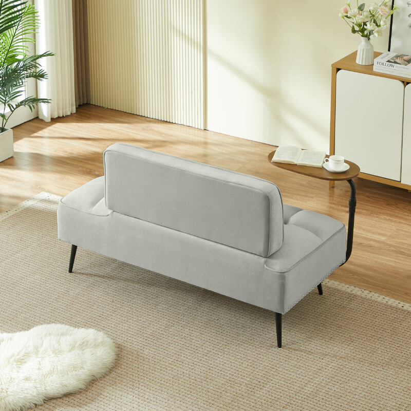 54-Inch Modern Two-Seater Velvet Sofa with Backrest & 360° Rotating Side Table – Entryway Ottoman, Multi-Use Bench, Office Desk and Chair Set, Space-Saving Design for Living Room, Bedroom, Apartment - Image 18