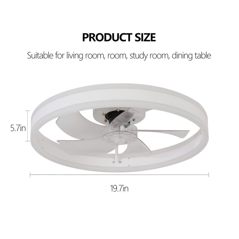 20" Flush Mount Ceiling Fans with Lights and Remote, 3000K-6000K Dimmable LED Fandelier Low Profile Chandelier Ceiling Fan for Bedroom Living Room, White - Image 8