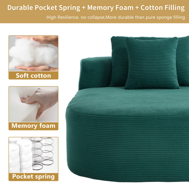 67.5''Chaise Lounge Chair 46'' Wide Seat Indoor Corduroy Oversized Sleeper Sofa for Living Room Deep Seat Lounge and Two Soft Pillows Convertible Boneless Sofa Bed, Green,No Assembly Required - Image 30