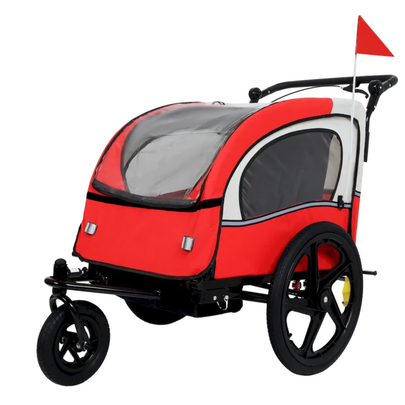 2-in-1 Double 2 Seat with 5-point safety harnesses Bicycle Bike Trailer Jogger Stroller for Kids Children Foldable Collapsible w/Pivot Front Wheel, Storage Bag - Image 8