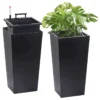 22"Tall Planter Set of 2, Outdoor＆Indoor Black Planter Pots, High Front Porch Planter Pots with Drainage Holes＆Water Level Monitor＆Inner Bucket, Automatic Watering, Black
