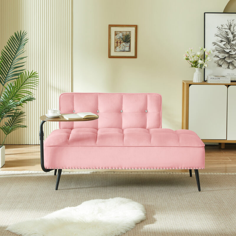 54-Inch Modern Two-Seater Velvet Sofa with Backrest & 360° Rotating Side Table – Entryway Ottoman, Multi-Use Bench, Office Desk and Chair Set, Space-Saving Design for Living Room, Bedroom, Apartment - Image 5