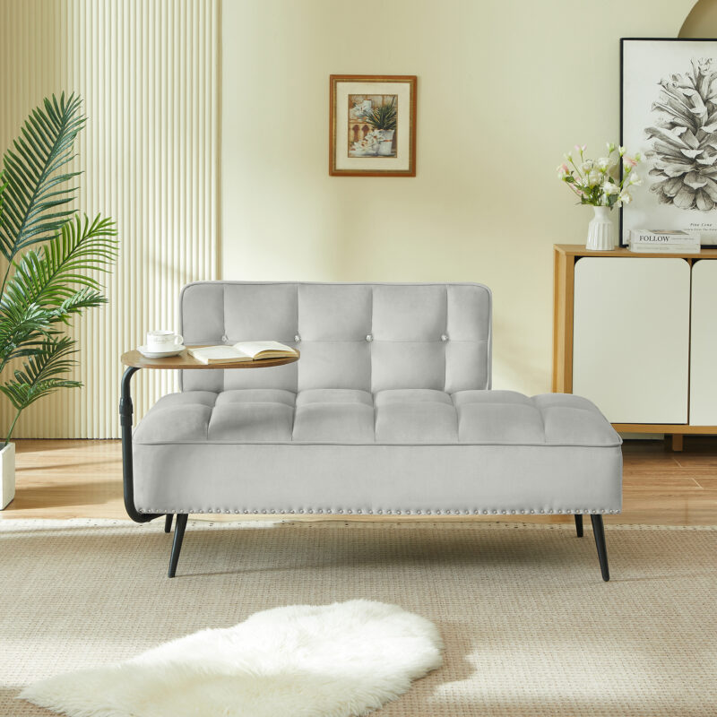 54-Inch Modern Two-Seater Velvet Sofa with Backrest & 360° Rotating Side Table – Entryway Ottoman, Multi-Use Bench, Office Desk and Chair Set, Space-Saving Design for Living Room, Bedroom, Apartment - Image 14
