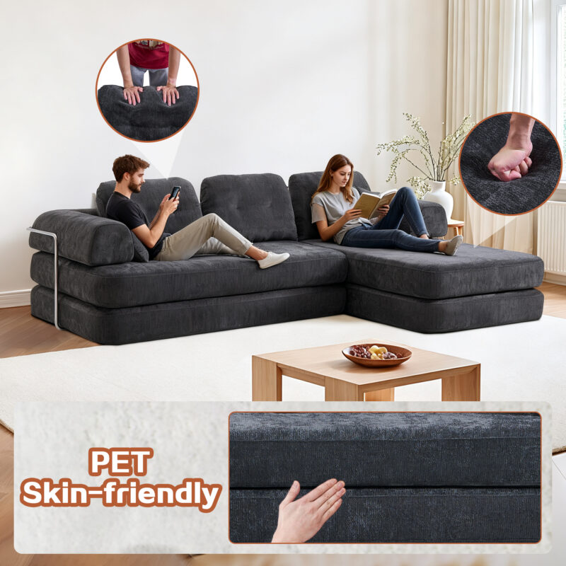 104" Boneless sofa,Sectional Compressed Couch with Chaise, Deep Seat Modular Sectional Sofa Chenille Memory Foam Sofa Boneless Couches for Living Room Bedroom, No Assembly Required - Image 14