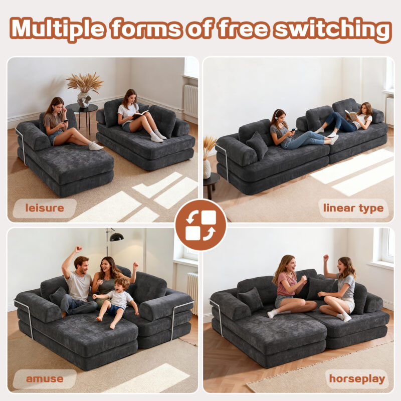 104" Boneless sofa,Sectional Compressed Couch with Chaise, Deep Seat Modular Sectional Sofa Chenille Memory Foam Sofa Boneless Couches for Living Room Bedroom, No Assembly Required - Image 13