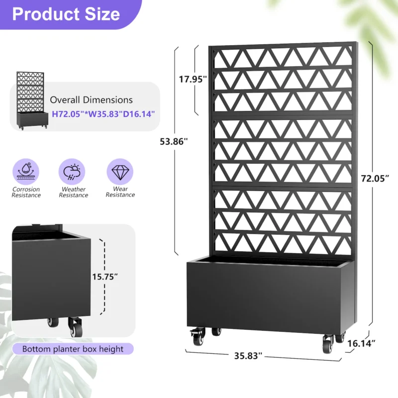 Metal Planter Box with Trellis Raised Garden Bed - 72.05"x35.83"x16.14", Trellis Privacy Screen for Climbing Plants, Vegetables, Vines(Assembly Required) - Image 2
