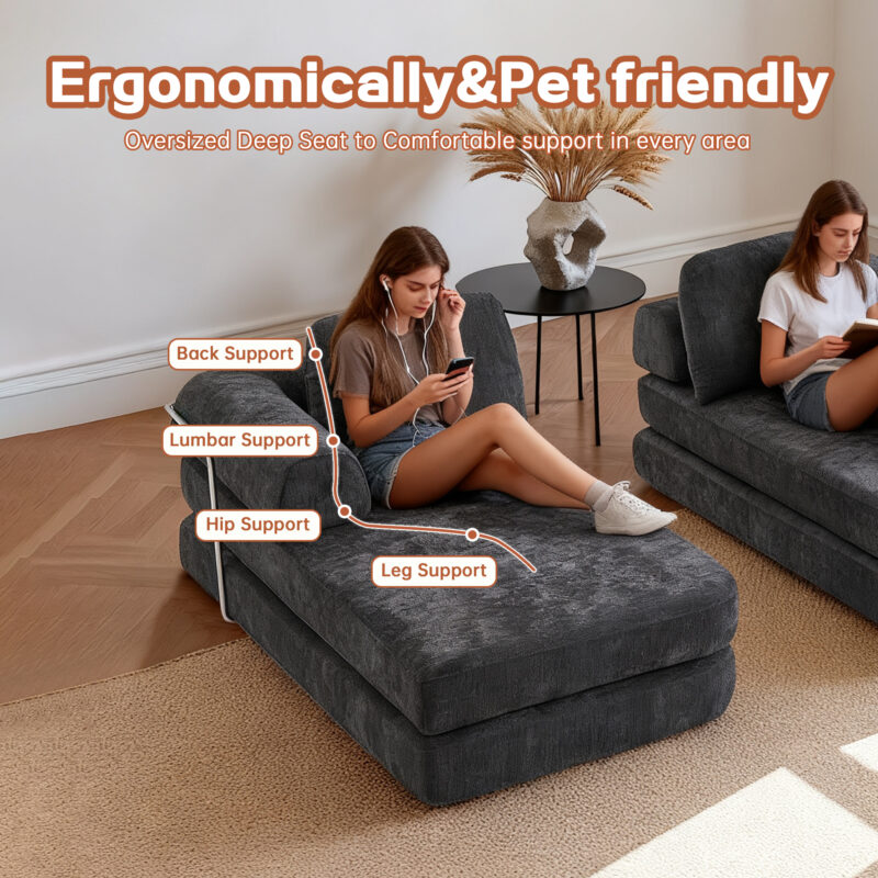 104" Boneless sofa,Sectional Compressed Couch with Chaise, Deep Seat Modular Sectional Sofa Chenille Memory Foam Sofa Boneless Couches for Living Room Bedroom, No Assembly Required - Image 12