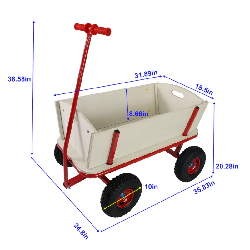 Wooden carriage + four-wheel design, Load-bearing capacity: 260LBS,Children's outdoor stroller, bringing joy to childhood outdoors - Image 2