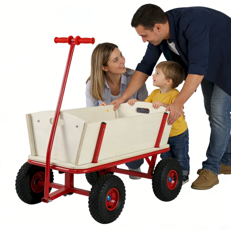Wooden carriage + four-wheel design, Load-bearing capacity: 260LBS,Children's outdoor stroller, bringing joy to childhood outdoors - Image 10