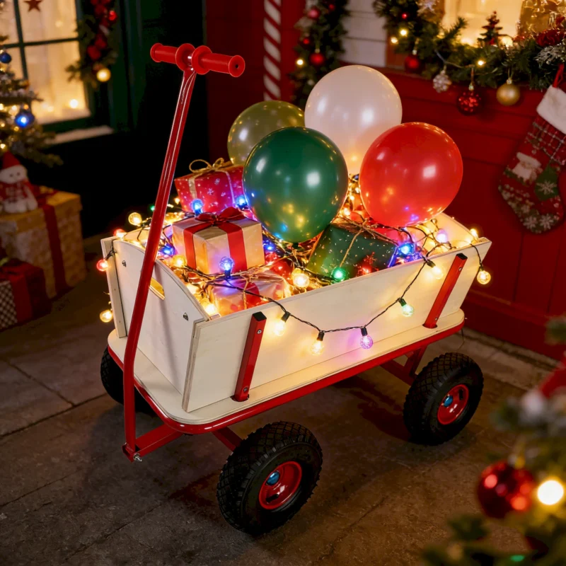 Wooden carriage + four-wheel design, Load-bearing capacity: 260LBS,Children's outdoor stroller, bringing joy to childhood outdoors - Image 11