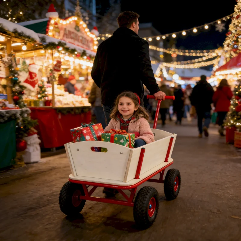 Wooden carriage + four-wheel design, Load-bearing capacity: 260LBS,Children's outdoor stroller, bringing joy to childhood outdoors - Image 14