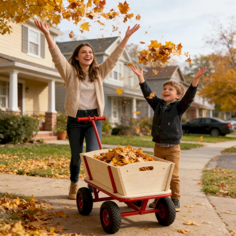 Wooden carriage + four-wheel design, Load-bearing capacity: 260LBS,Children's outdoor stroller, bringing joy to childhood outdoors - Image 16