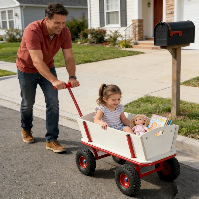 Wooden carriage + four-wheel design, Load-bearing capacity: 260LBS,Children's outdoor stroller, bringing joy to childhood outdoors - Image 17