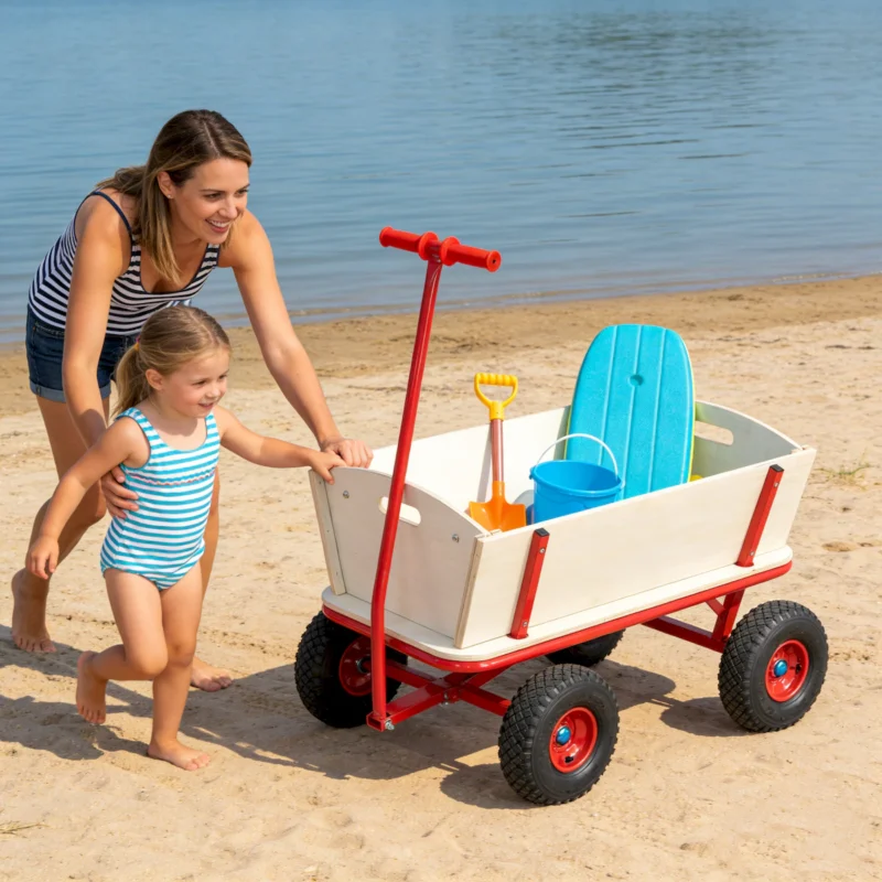 Wooden carriage + four-wheel design, Load-bearing capacity: 260LBS,Children's outdoor stroller, bringing joy to childhood outdoors - Image 19