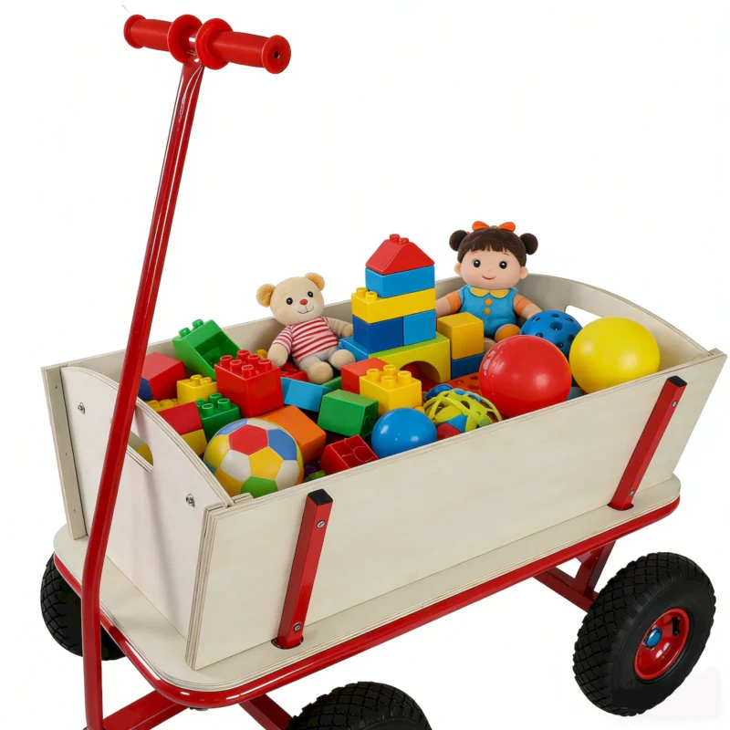 Wooden carriage + four-wheel design, Load-bearing capacity: 260LBS,Children's outdoor stroller, bringing joy to childhood outdoors - Image 5