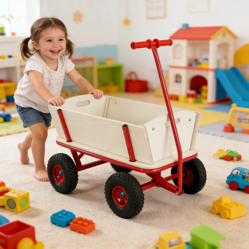 Wooden carriage + four-wheel design, Load-bearing capacity: 260LBS,Children's outdoor stroller, bringing joy to childhood outdoors - Image 6