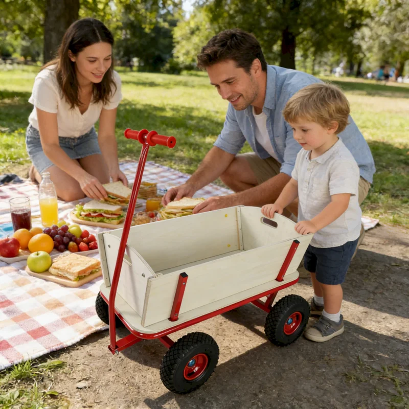 Wooden carriage + four-wheel design, Load-bearing capacity: 260LBS,Children's outdoor stroller, bringing joy to childhood outdoors - Image 7