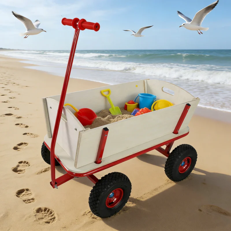 Wooden carriage + four-wheel design, Load-bearing capacity: 260LBS,Children's outdoor stroller, bringing joy to childhood outdoors - Image 8