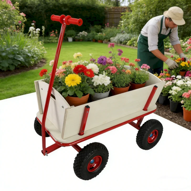 Wooden carriage + four-wheel design, Load-bearing capacity: 260LBS,Children's outdoor stroller, bringing joy to childhood outdoors - Image 9