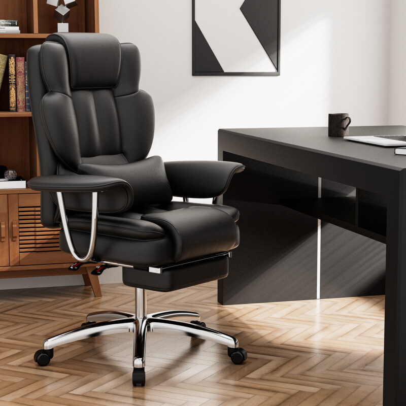 Office Chair, Big and Tall Executive Office Chair with Footrest, Leather Computer Chair, Ergonomic Reclining Chair High Back, Large Home Office Chair - Image 2