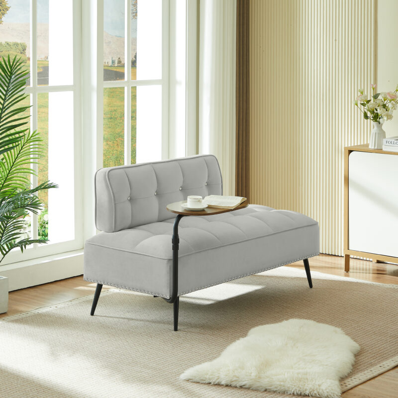 54-Inch Modern Two-Seater Velvet Sofa with Backrest & 360° Rotating Side Table – Entryway Ottoman, Multi-Use Bench, Office Desk and Chair Set, Space-Saving Design for Living Room, Bedroom, Apartment - Image 17