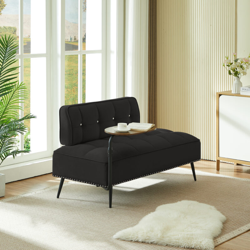 54-Inch Modern Two-Seater Velvet Sofa with Backrest & 360° Rotating Side Table – Entryway Ottoman, Multi-Use Bench, Office Desk and Chair Set, Space-Saving Design for Living Room, Bedroom, Apartment - Image 11