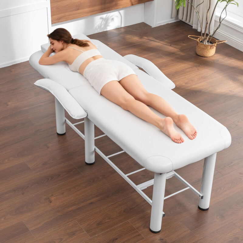 Professional Black Beauty Bed with Removable Headrest & Breast Cushions, Armrests and Storage Shelf for Massage, Facial, Tattoo & Spa - Image 8