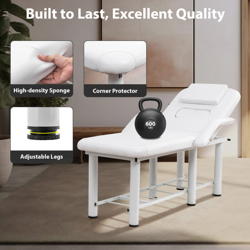 Professional Black Beauty Bed with Removable Headrest & Breast Cushions, Armrests and Storage Shelf for Massage, Facial, Tattoo & Spa - Image 7