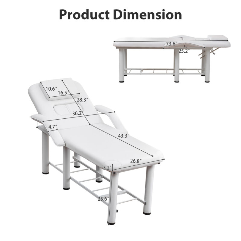 Professional Black Beauty Bed with Removable Headrest & Breast Cushions, Armrests and Storage Shelf for Massage, Facial, Tattoo & Spa - Image 6