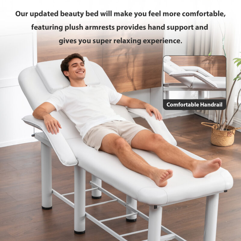 Professional Black Beauty Bed with Removable Headrest & Breast Cushions, Armrests and Storage Shelf for Massage, Facial, Tattoo & Spa - Image 5