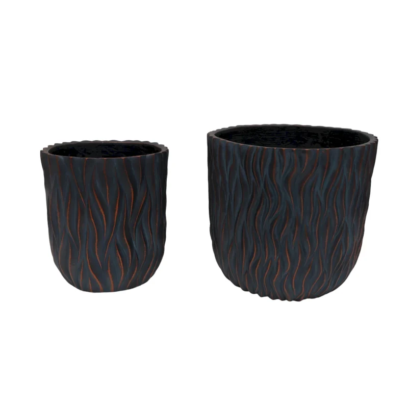 Large Round Planters Set of 2 (15.75"x14.96" & 12.2" x13.39'') - Lightweight Magnesium Oxide Plant Pot with Texture -Concrete Planter Pots with Drainage Hole – Indoor & Outdoor Use - Image 4