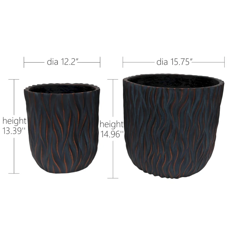 Large Round Planters Set of 2 (15.75"x14.96" & 12.2" x13.39'') - Lightweight Magnesium Oxide Plant Pot with Texture -Concrete Planter Pots with Drainage Hole – Indoor & Outdoor Use - Image 5