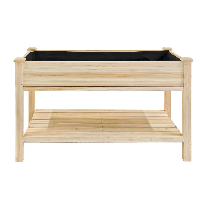 Raised Garden Bed 48x23x31.1-inch Elevated Wood Planter with Water Collection Tray, Storage Shelf, Protective Liner - Image 2