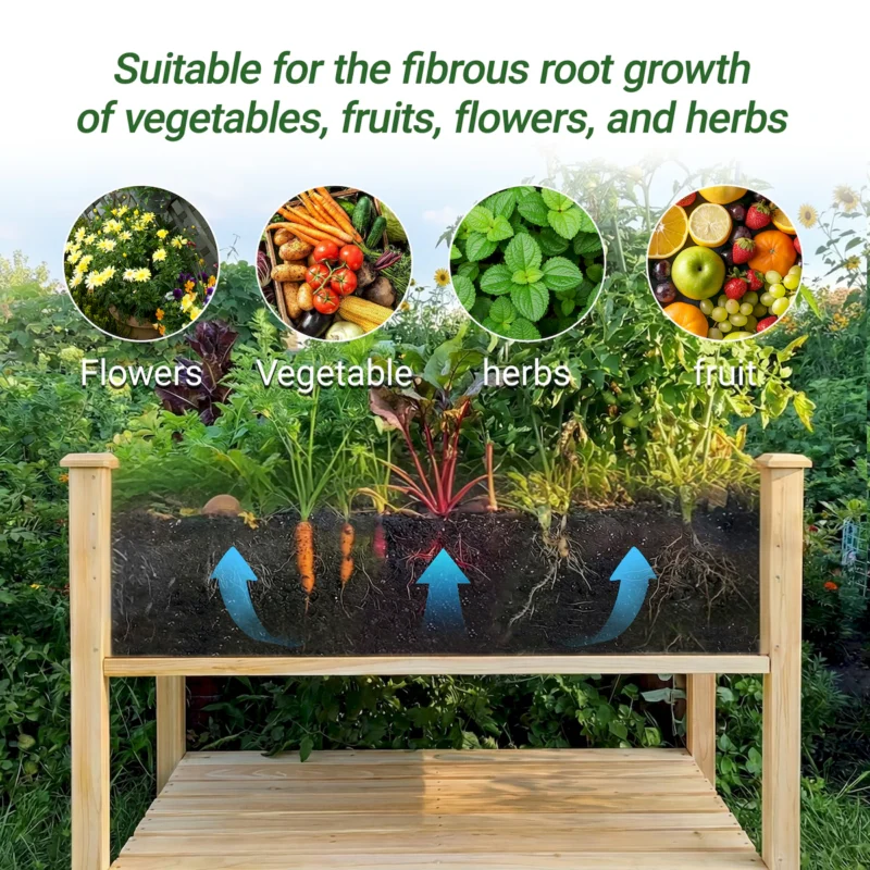 Raised Garden Bed 48x23x31.1-inch Elevated Wood Planter with Water Collection Tray, Storage Shelf, Protective Liner - Image 10