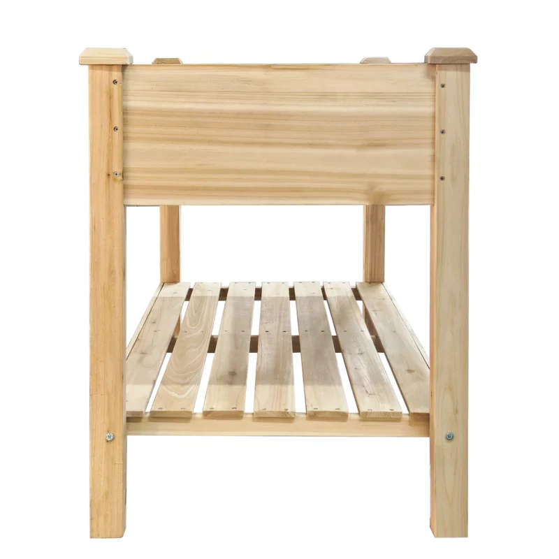 Raised Garden Bed 48x23x31.1-inch Elevated Wood Planter with Water Collection Tray, Storage Shelf, Protective Liner - Image 6